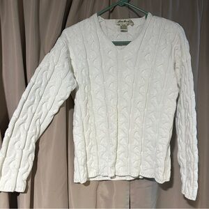 Eddie Bauer Cream V-Neck Cable Knit Sweater